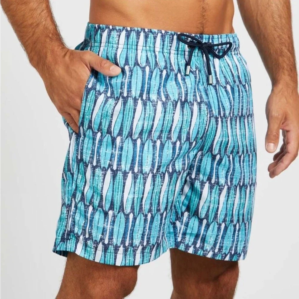 Franks Australia Swim Shorts Mens, Blue Green Longboard, Drawstring X-Large NWOT